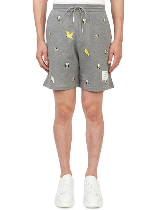 Bird Bee Embroidered Loopback Cotton Sweat Shorts Grey - THOM BROWNE - BALAAN 2