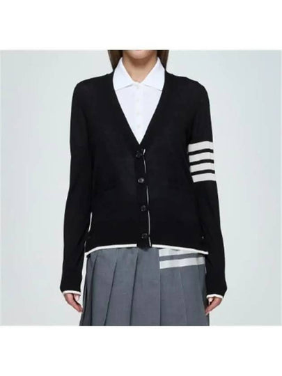 4 Bar Relaxed Fit Fine Merino Wool Cardigan Black - THOM BROWNE - BALAAN 2