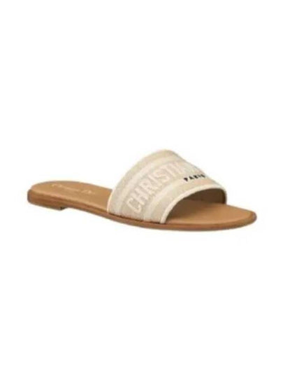 Dway Embroidered Cotton Raffia Slippers Natural White - DIOR - BALAAN 2