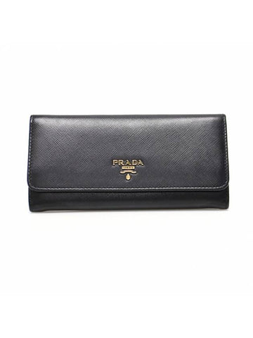 Women s Prada 1MH132 Black Saffiano Triangle Gold Lettering Logo Long Wallet gt Gangbuk used luxury goods - PRADA - BALAAN 1