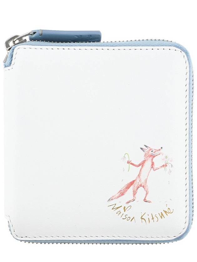 Oly Flower Square Leather Half Wallet White - MAISON KITSUNE - BALAAN 1