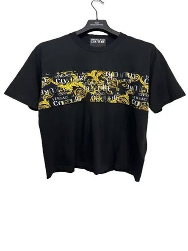 Jeans Couture Logo Print Short Sleeve T-Shirt Black - VERSACE - BALAAN 1