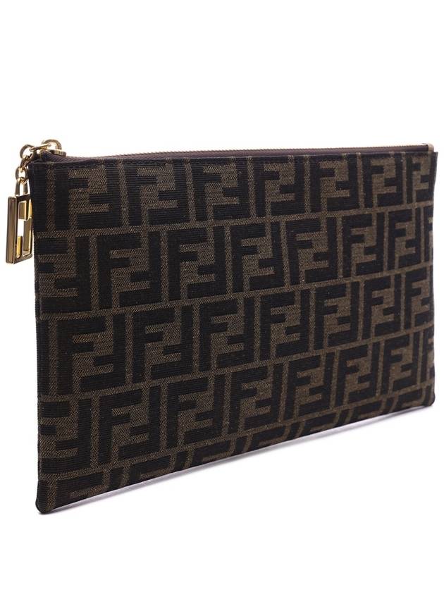 Flat Baguette Medium FF Jacquard Fabric Pouch Bag Brown - FENDI - BALAAN 4