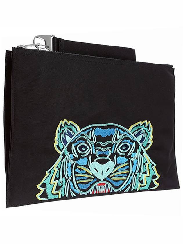 tiger embroidered logo strap large clutch bag black - KENZO - BALAAN.