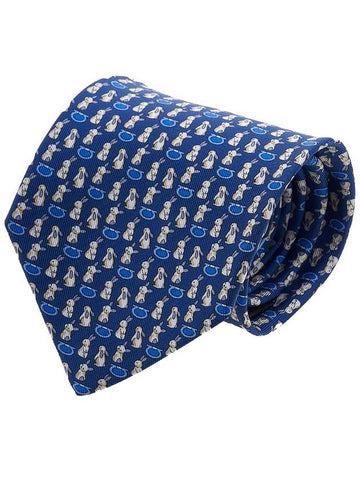 Rabbit Print Silk Tie Blue - SALVATORE FERRAGAMO - BALAAN 1