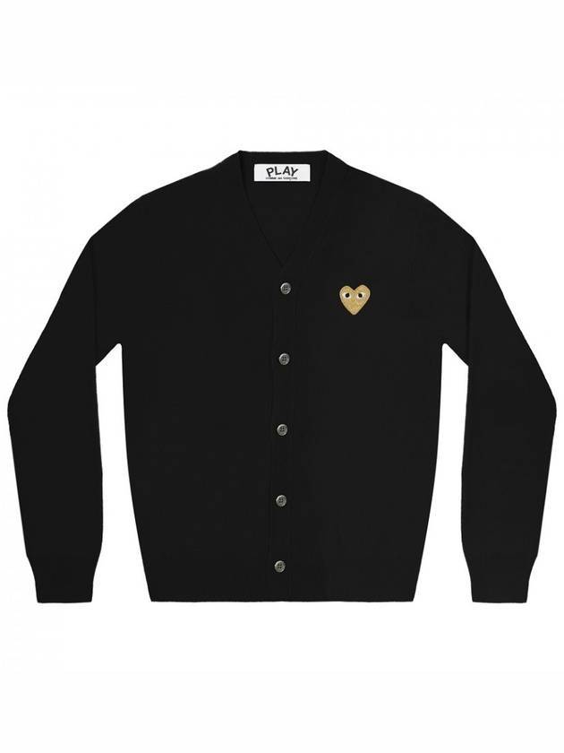 Comme des Gar ons Gold Wappen Wool V Neck Cardigan Black - COMME DES GARCONS PLAY - BALAAN 1