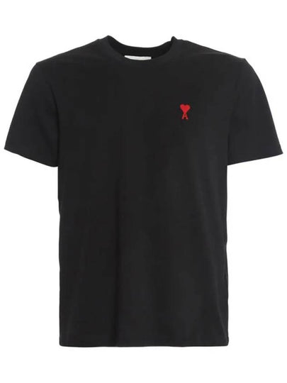 Mini Heart Embroidered Logo Short Sleeve T-Shirt Black - AMI - BALAAN 2