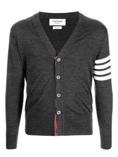 Men's Sustainable Classic Diagonal Wool Cardigan Dark Grey - THOM BROWNE - BALAAN 2