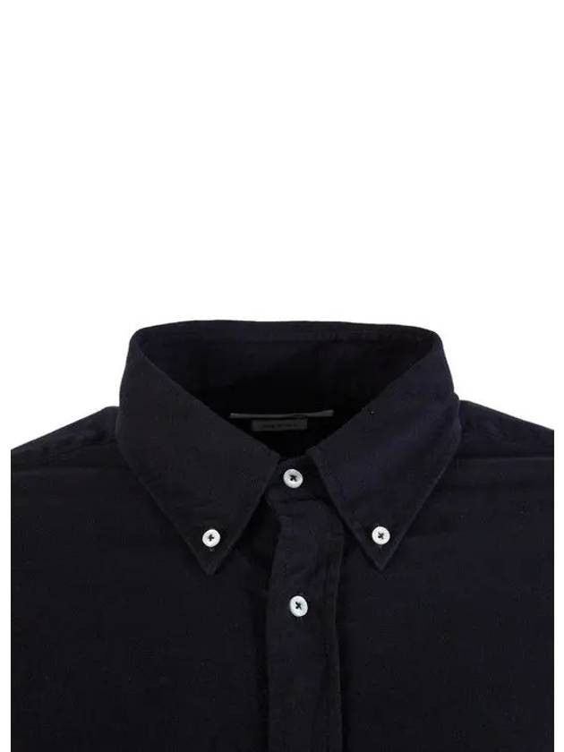 Men's Diagonal Solid Flannel Long Sleeve Shirt Navy - THOM BROWNE - BALAAN 8