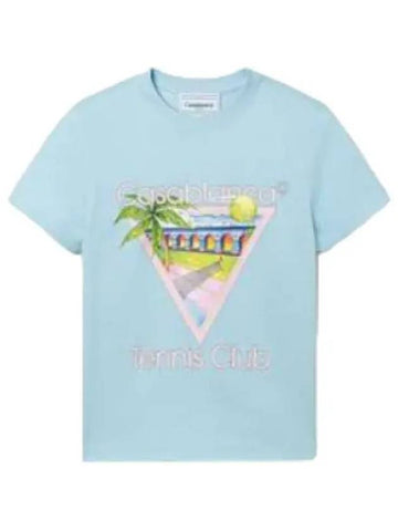 Tennis Club Fitted T Shirt Blue Short Sleeve Tee - CASABLANCA - BALAAN 1