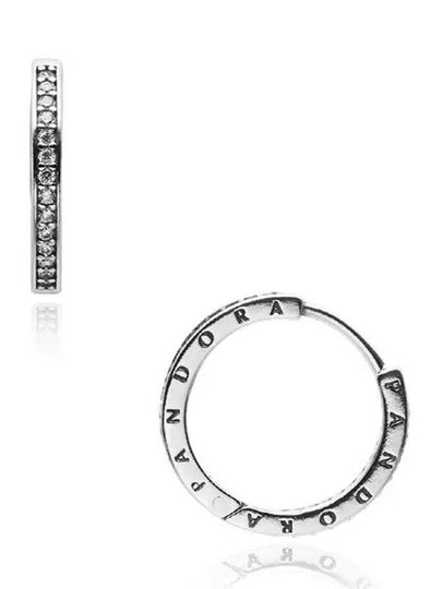 Sparkle Logo Hoop Earrings Silver - PANDORA - BALAAN 2