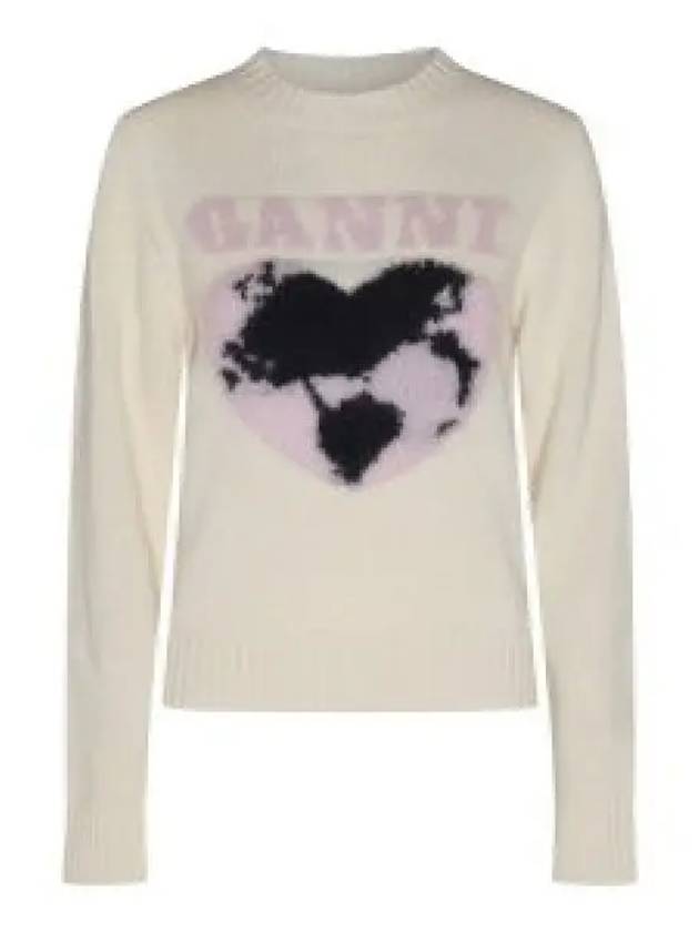 Heart Intarsia Knit Top Egret - GANNI - BALAAN 2