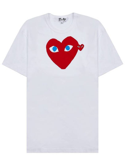 Play Men's Double Blue Eyes Heart Red Wappen Short Sleeve T-Shirt White - COMME DES GARCONS - BALAAN 2