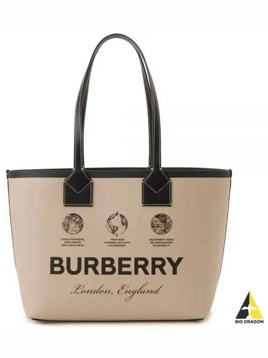 Label Print Small London Cotton Leather Tote Bag Beige - BURBERRY - BALAAN 2