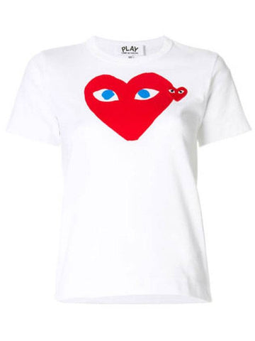 Women's Red Blue Eyes Double Heart Short Sleeve T-Shirt P1 T085 1 White - COMME DES GARCONS PLAY - BALAAN 1