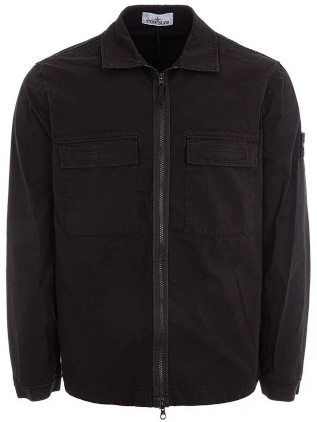 Zipper Regular Fit Cotton Overshirt Jacket Black - STONE ISLAND - BALAAN 2