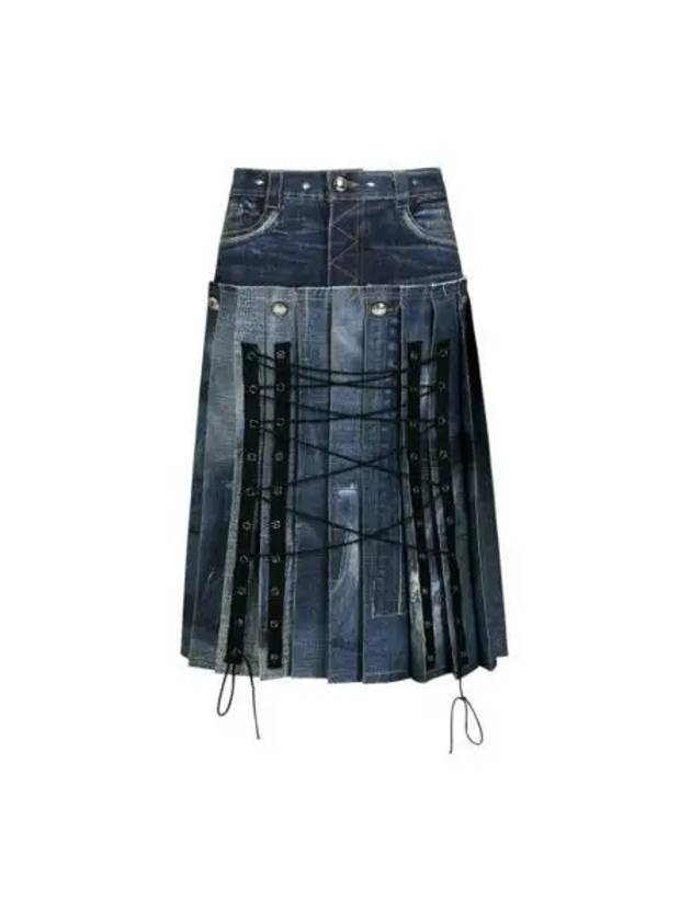 Trompe L'Oeil Long Denim Pleated Skirt Blue - ANDERSSON BELL - BALAAN 2