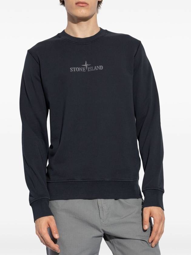 Cotton Fleece Crew Neck Sweatshirt Navy - STONE ISLAND - BALAAN 4