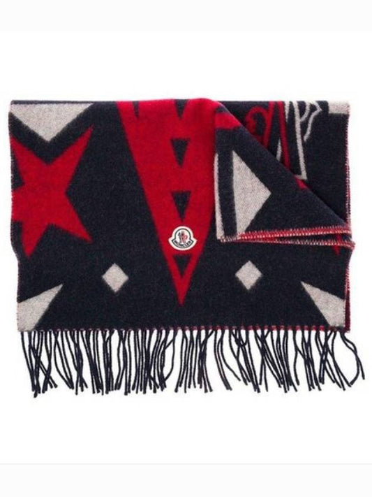 Print Wool Muffler Black Red - MONCLER - BALAAN.