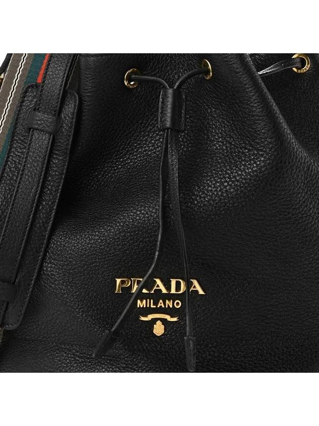 Vitello Phoenix Gold Plated Logo Leather Bucket Bag Black - PRADA - BALAAN 5