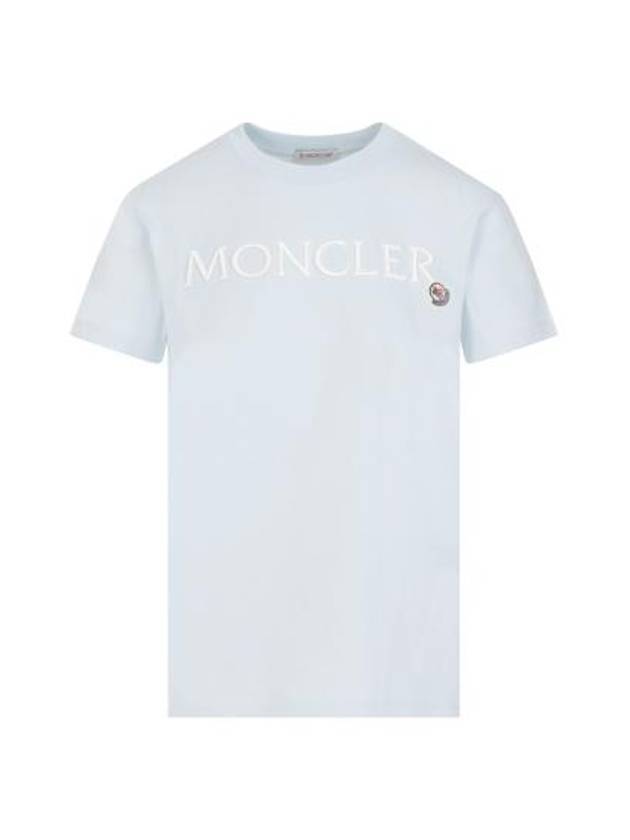 Embroidered Logo Cotton Short Sleeve T-Shirt Blue - MONCLER - BALAAN 1