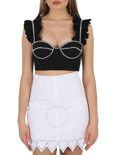 Area Ladies Crystal Embellished Poplin Ruffle Bustier Cropped Top, Size 2 - AREA - BALAAN 1