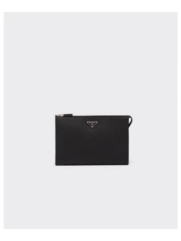 Men's Saffiano Leather Clutch Bag Black - PRADA - BALAAN 1