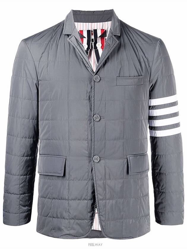 4 Bar Poly Twill Padding Blazer Jacket Grey - THOM BROWNE - BALAAN 5