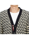 4-bar V-neck Twist Cable Knit Cardigan Navy - THOM BROWNE - BALAAN 9