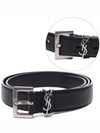 Silver Hardware Monogram Buckle Leather Belt Black - SAINT LAURENT - BALAAN 3