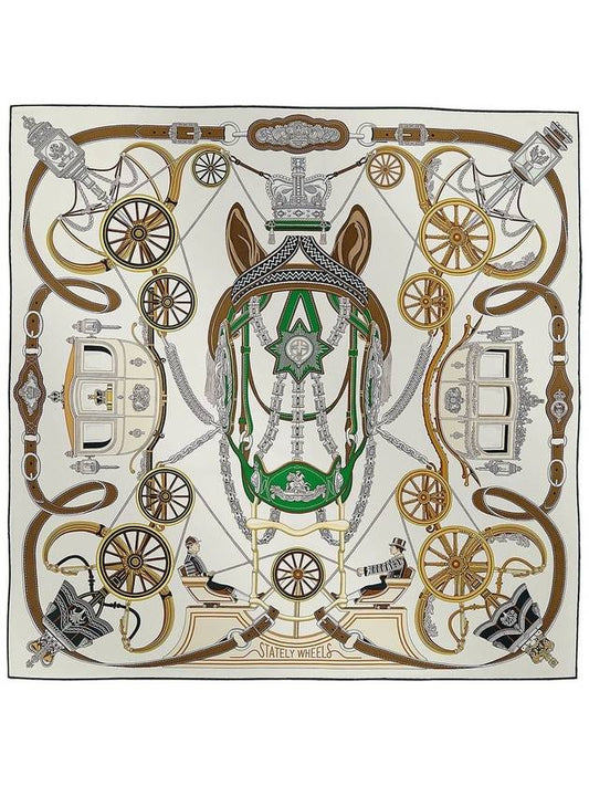 Stately Wheels Silk Scarf 90 Blanc - HERMES - BALAAN 2