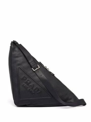 Triangle Large Leather Cross Bag Black - PRADA - BALAAN 1