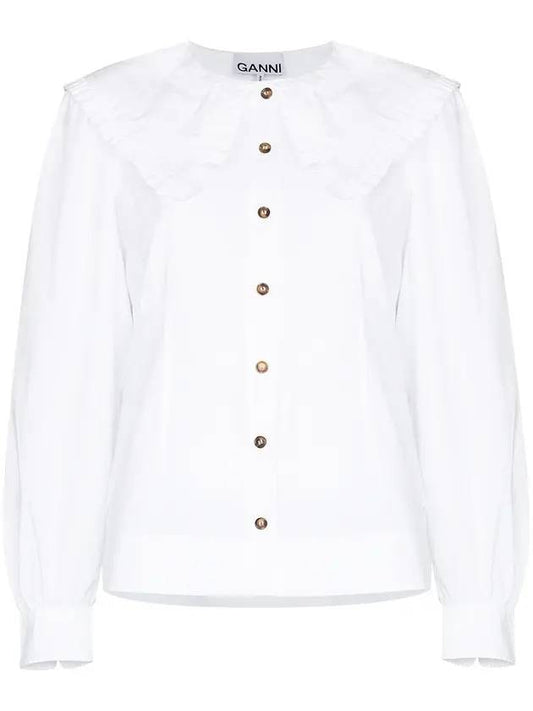 ruffle wide poplin shirt white - GANNI - BALAAN.