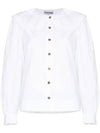 Ruffle Wide Poplin Blouse White - GANNI - BALAAN 1