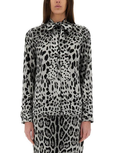 Dolce & Gabbana Leopard Print Bow Charmeuse Shirt - DOLCE&GABBANA - BALAAN 1