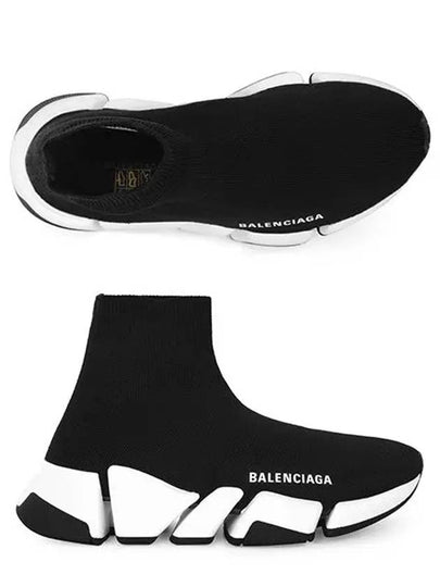 WoMen's Speed 2.0 Trainer Black Knit White Sole High Top Sneakers Black - BALENCIAGA - BALAAN 2