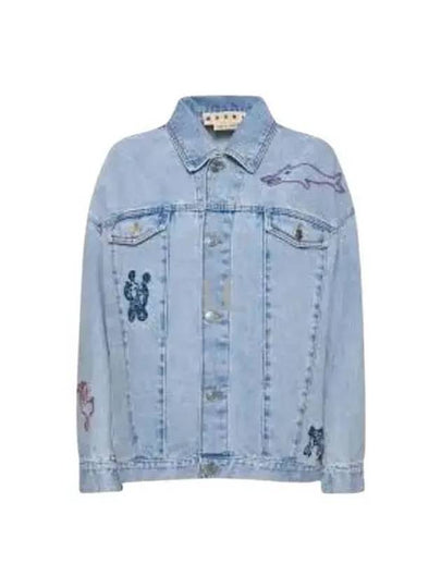 Overfit Embroidered Denim Jacket Illusion Blue - MARNI - BALAAN 2