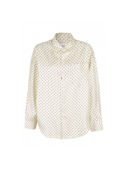 Boxy Fit Dot Silk Long Sleeve Shirt Beige - AMI - BALAAN 2