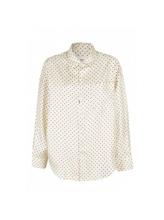 Boxy Fit Dot Silk Long Sleeve Shirt Beige - AMI - BALAAN 1