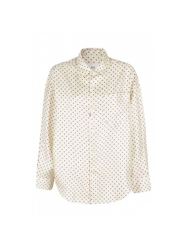 Boxy Fit Dot Silk Long Sleeve Shirt Beige - AMI - BALAAN 2