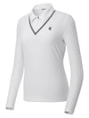 Women s Ribbed Fabric Half Zip Up Long Sleeve Collar T Shirt Off White - CLEVELAND GOLF - BALAAN 7