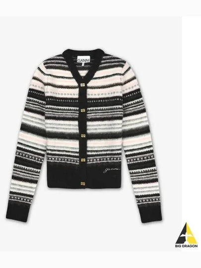 Logo Stripe Wool Cardigan Black - GANNI - BALAAN 2