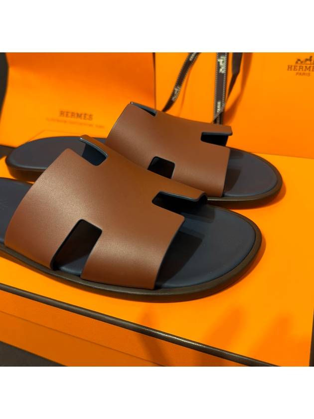 Men's Izmir Sandals Calfskin Brown Marine Blue Twotone - HERMES - BALAAN 5