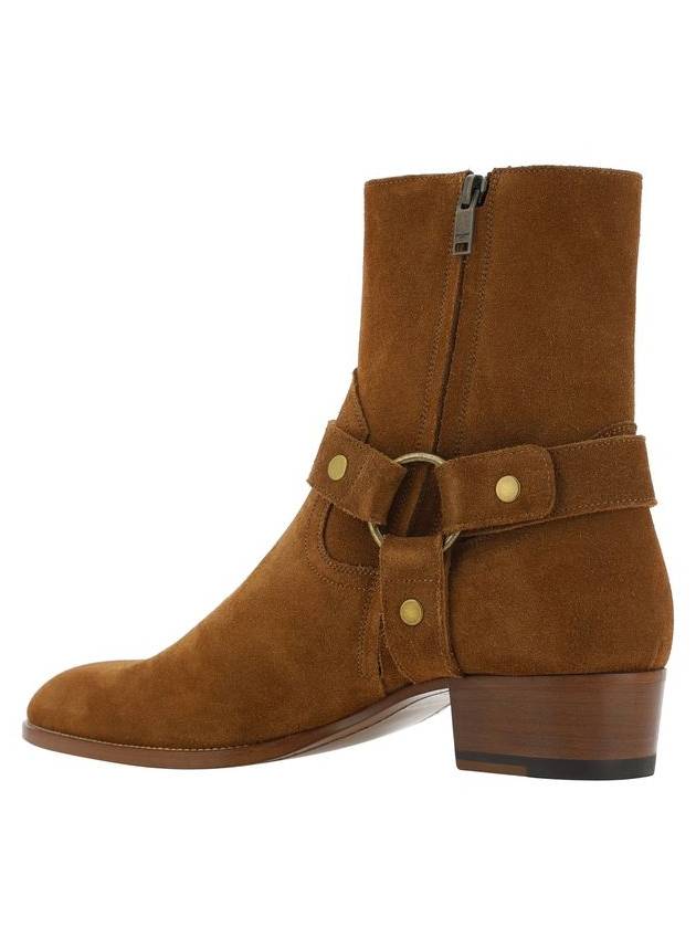 Wyatt Harness Boots in Suede Nut Brown - SAINT LAURENT - BALAAN 4