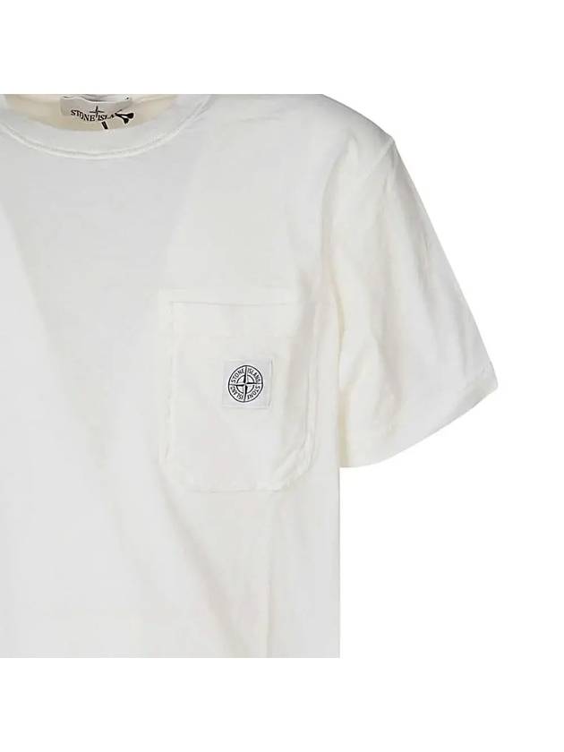 Men's Pisato Effect Logo Patch Pocket Short Sleeve T-Shirt White - STONE ISLAND - BALAAN 5