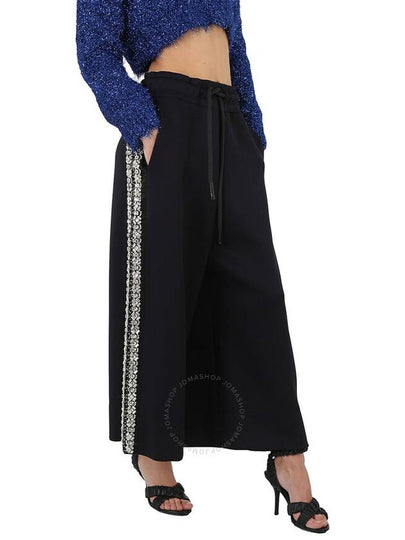 Burberry Ladies Black Crystal Detail Wide-leg Jersey Cropped Track Pants, Size Small - BURBERRY - BALAAN 2