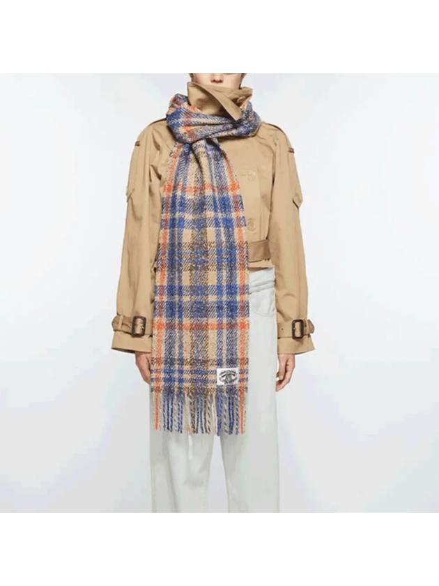 Plaid Fringe Muffler Beige Blue - ACNE STUDIOS - BALAAN 5