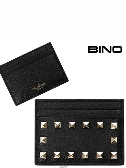 Rock Stud Card Wallet Black - VALENTINO - BALAAN 2