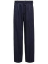 Pleated Suit Striped Paris Label Pocket Cotton Straight Pants Navy - KENZO - BALAAN 2