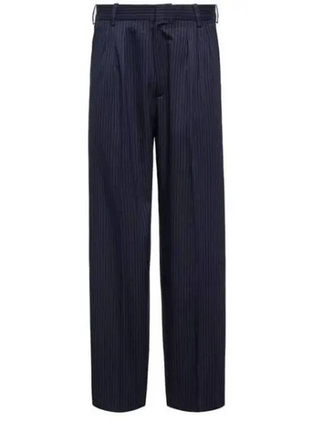 Pleated Suit Striped Paris Label Pocket Cotton Straight Pants Navy - KENZO - BALAAN 2